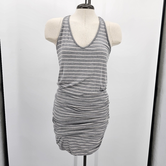 Athleta grey stripe knit rouched tank dress women's size small - Picture 2 of 6